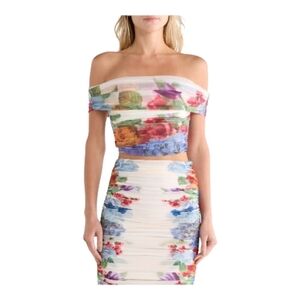Alice + Olivia Isadola Folded Off-Shoulder Floral Crop Top Size L